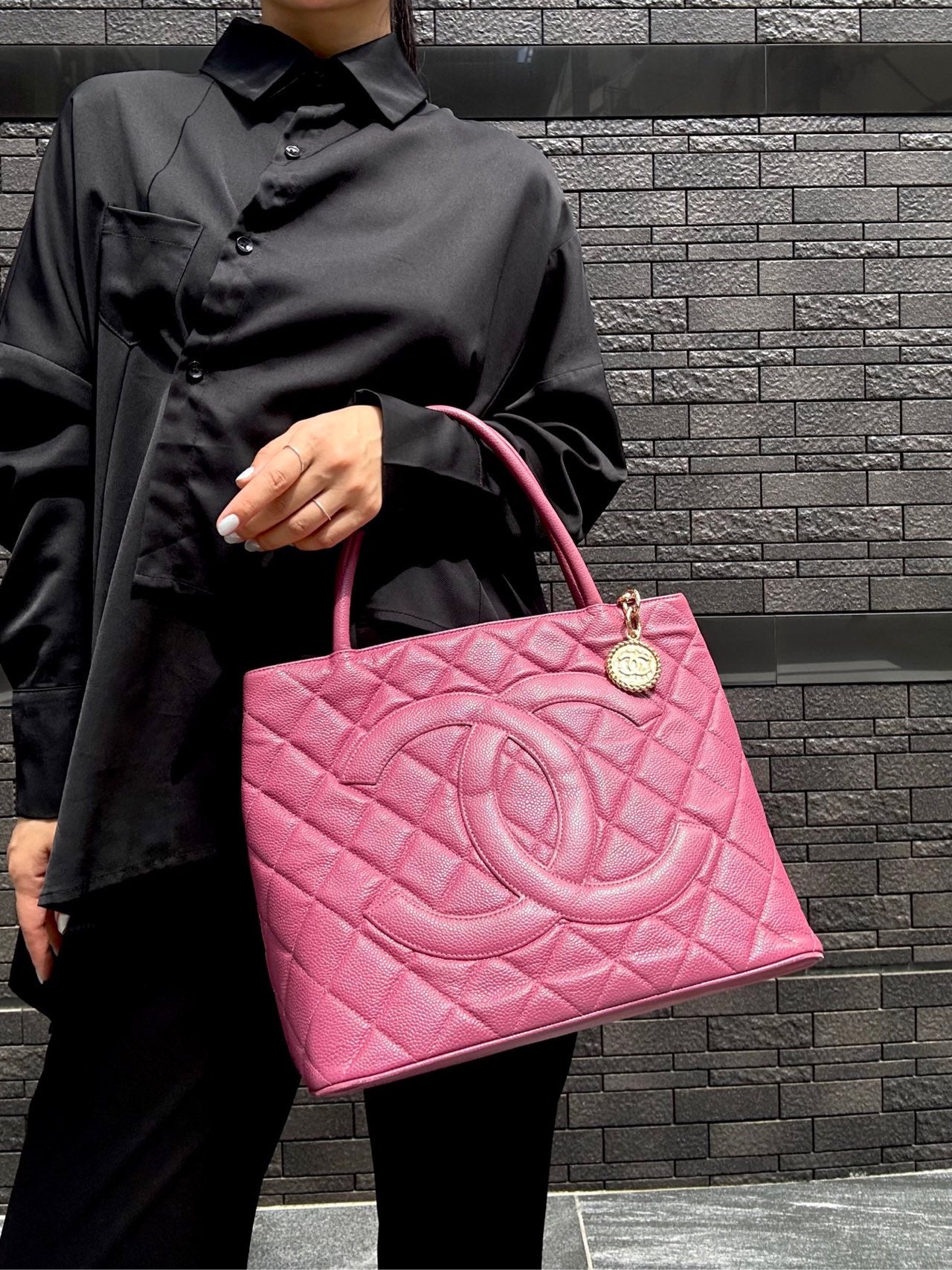 CHANEL Pink Reissue Tote Bag, Caviar Leather, Gold Hardware, with Guarantee Card and Dust Bag