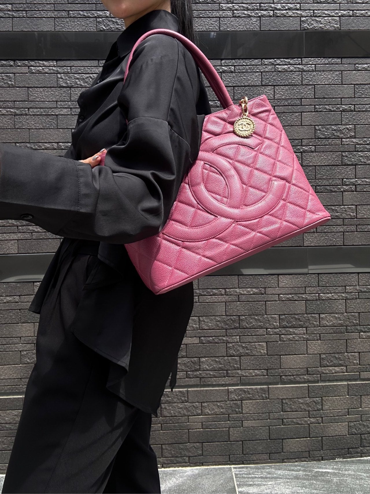 CHANEL Pink Reissue Tote Bag, Caviar Leather, Gold Hardware, with Guarantee Card and Dust Bag