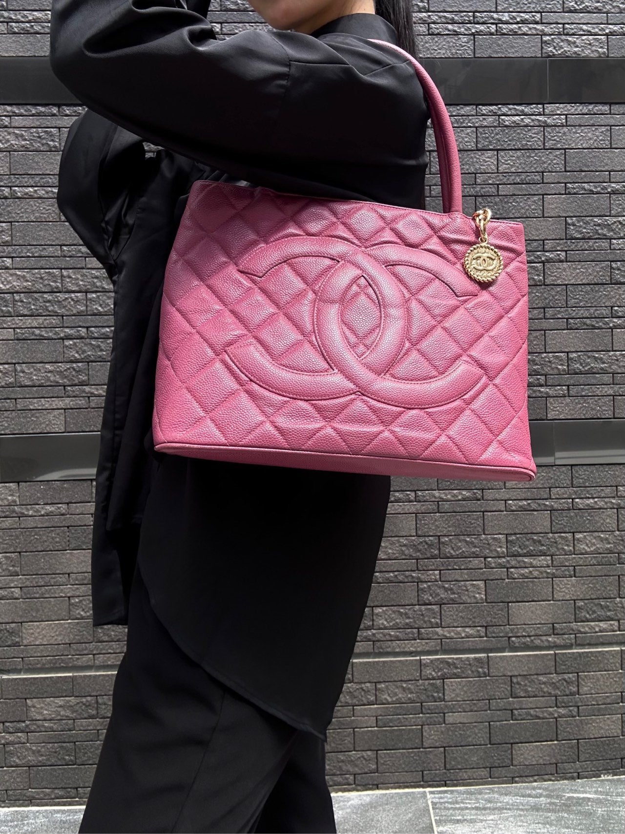 CHANEL Pink Reissue Tote Bag, Caviar Leather, Gold Hardware, with Guarantee Card and Dust Bag