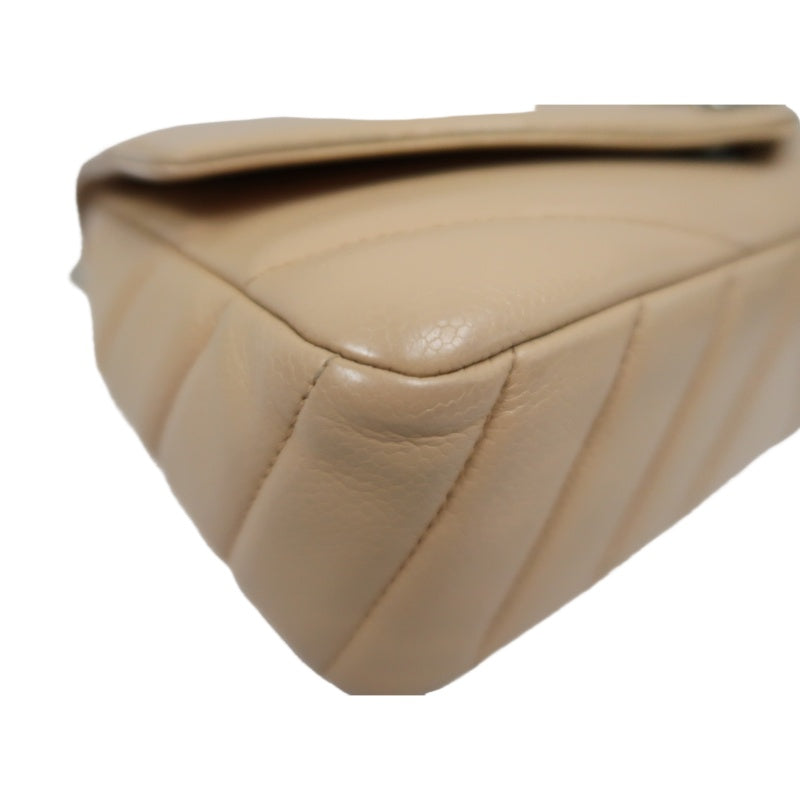 CHANEL Beige Lambskin Quilted V-Stitch Chain Shoulder Crossbody Bag with Silver Hardware & Authenticity Card