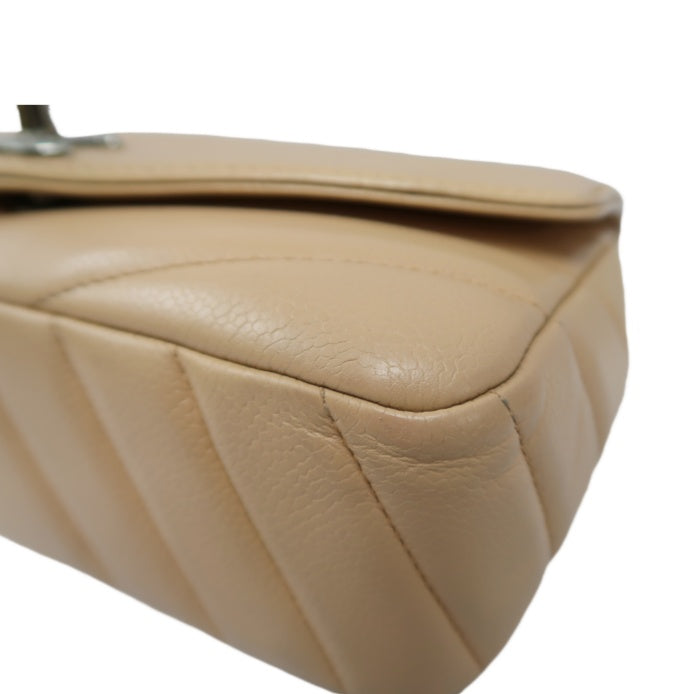 CHANEL Beige Lambskin Quilted V-Stitch Chain Shoulder Crossbody Bag with Silver Hardware & Authenticity Card