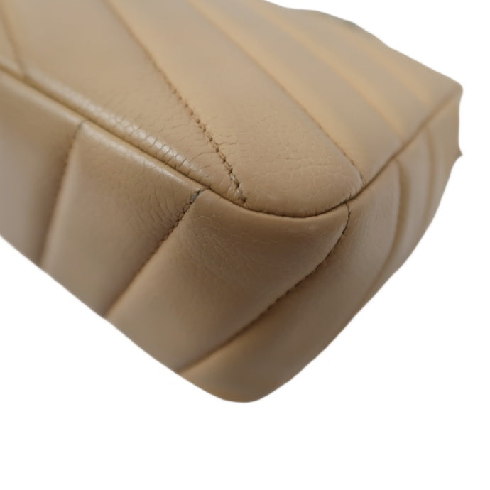 CHANEL Beige Lambskin Quilted V-Stitch Chain Shoulder Crossbody Bag with Silver Hardware & Authenticity Card