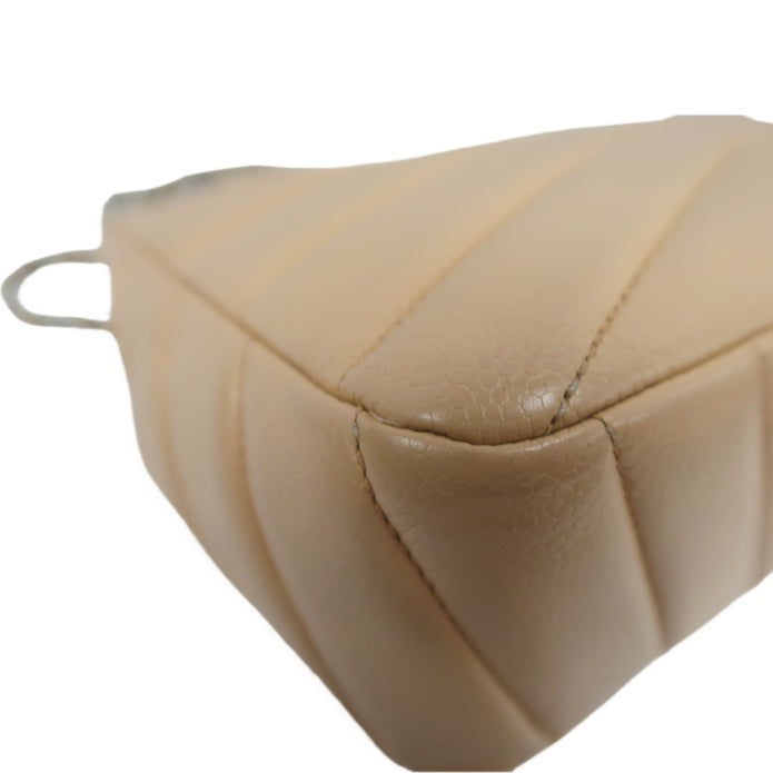 CHANEL Beige Lambskin Quilted V-Stitch Chain Shoulder Crossbody Bag with Silver Hardware & Authenticity Card