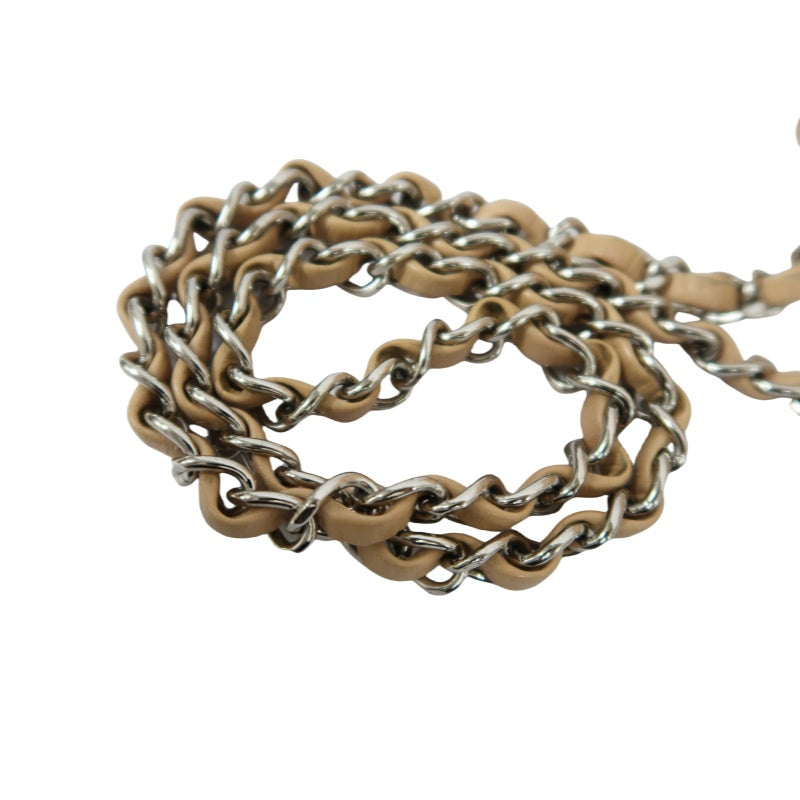 CHANEL Beige Lambskin Quilted V-Stitch Chain Shoulder Crossbody Bag with Silver Hardware & Authenticity Card