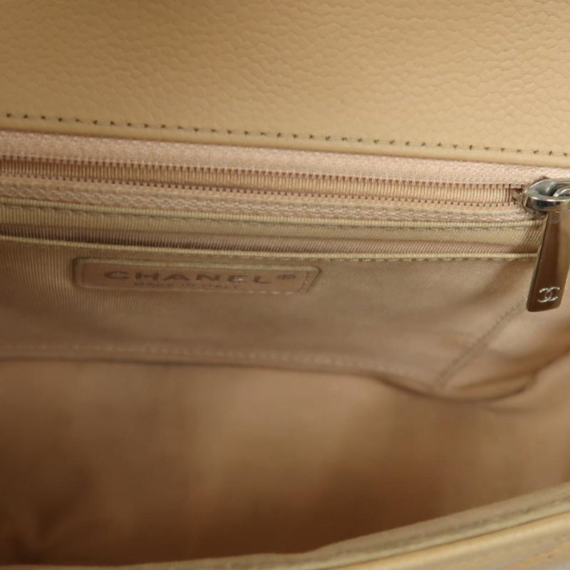 CHANEL Beige Lambskin Quilted V-Stitch Chain Shoulder Crossbody Bag with Silver Hardware & Authenticity Card