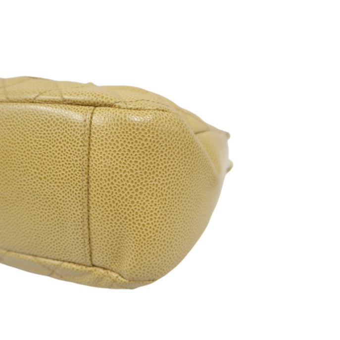 CHANEL Beige Caviar Leather Quilted Logo Chain Shoulder Bag with Gold Hardware