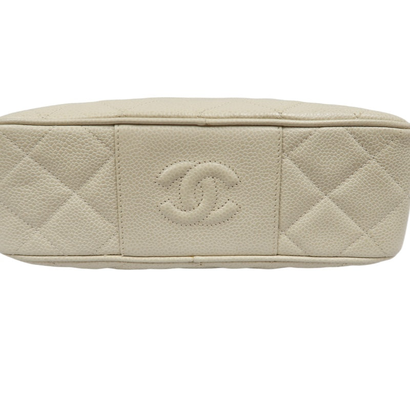 CHANEL White Caviar Leather Quilted Coco Mark Chain Shoulder Crossbody Bag with Dust Bag & Silk Scarf