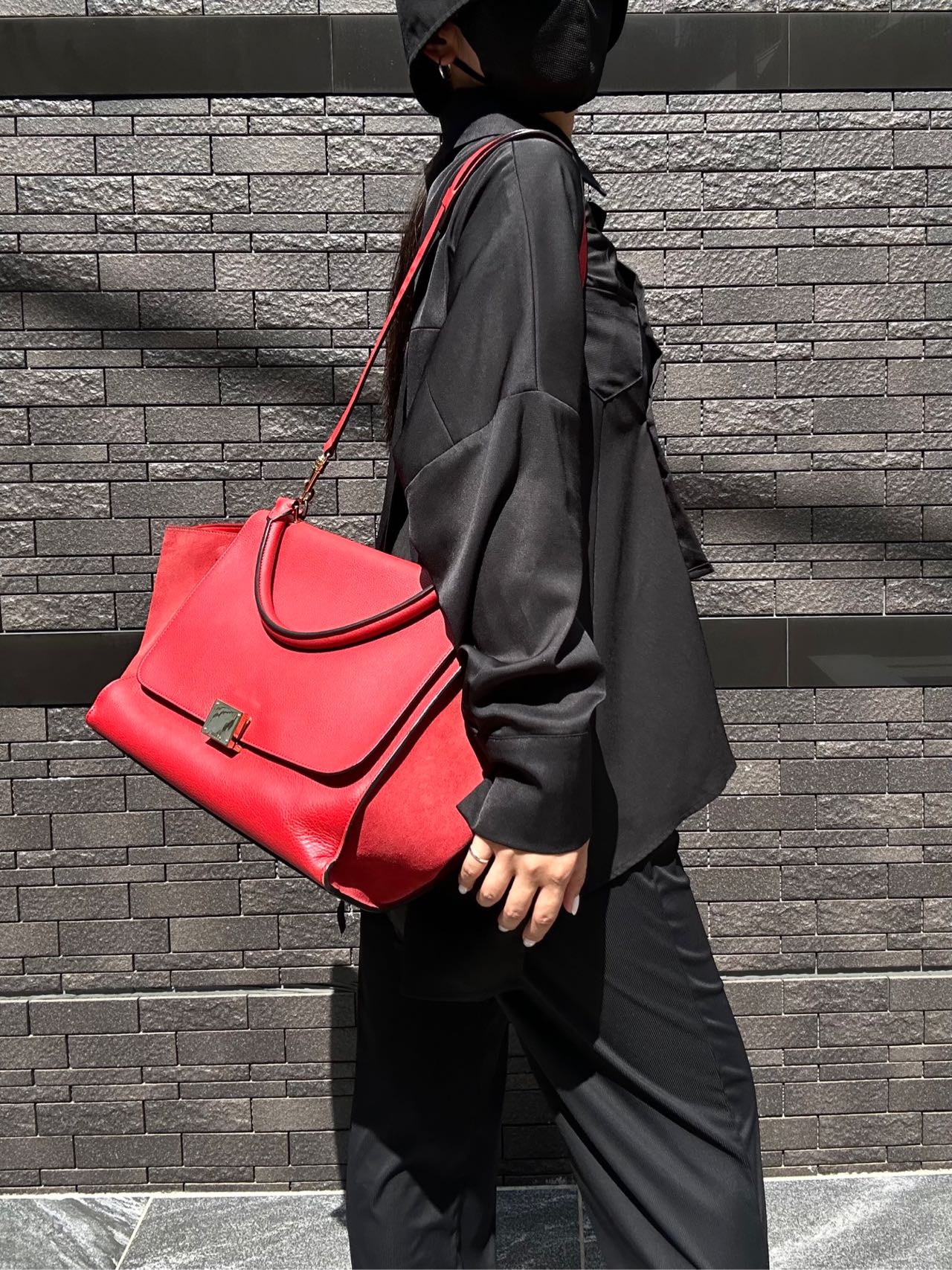 CELINE Trapeze Handbag, Red Leather, Includes Short Shoulder Strap