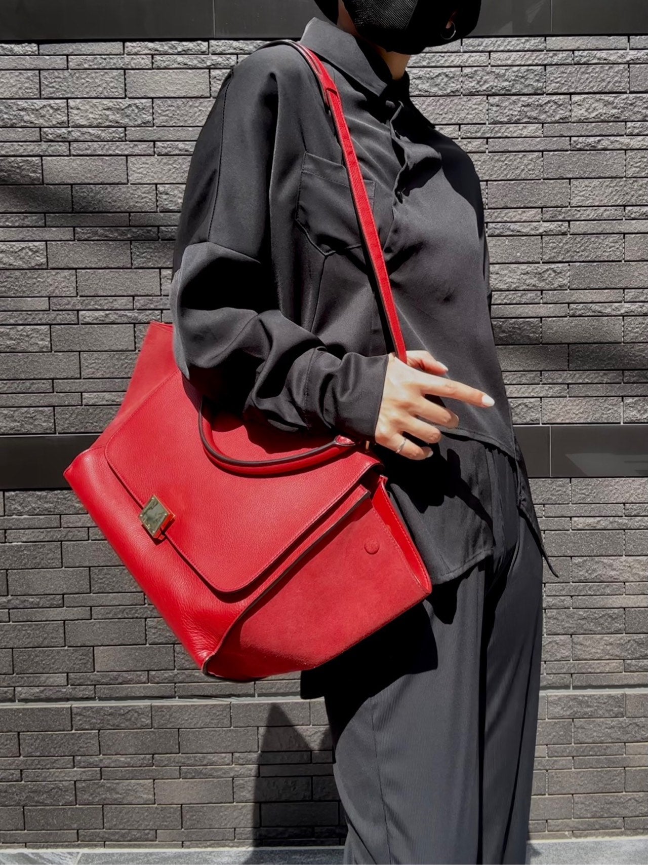 CELINE Trapeze Handbag, Red Leather, Includes Short Shoulder Strap