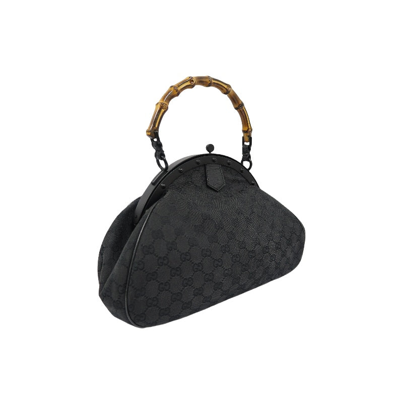 GUCCI Black GG Supreme Canvas Bamboo Top Handle Bag