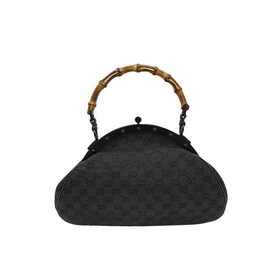 GUCCI Black GG Supreme Canvas Bamboo Top Handle Bag