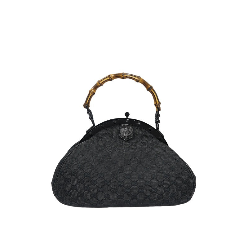 GUCCI Black GG Supreme Canvas Bamboo Top Handle Bag
