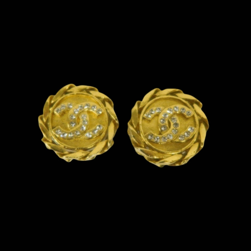 CHANEL Round Coco Mark Clip-On Earrings with Box Alloy