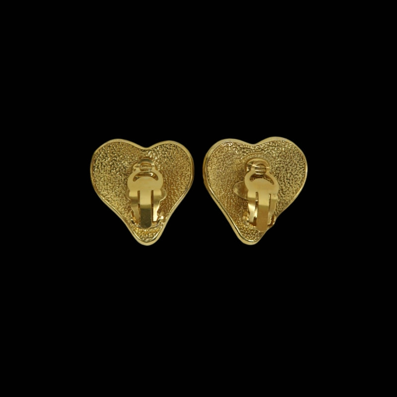 CHANEL Earrings, Coco Mark, Heart Design, 95P, Gold Tone, Alloy, Clip-On