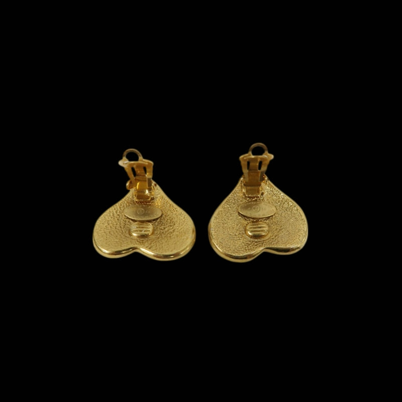 CHANEL Earrings, Coco Mark, Heart Design, 95P, Gold Tone, Alloy, Clip-On