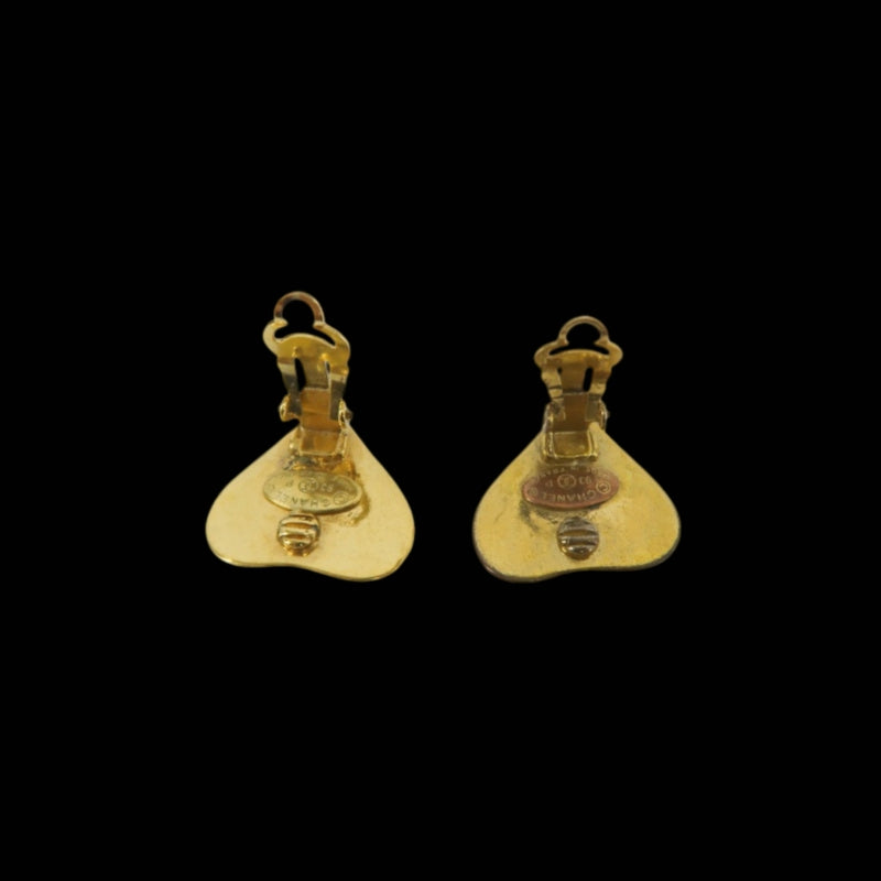 CHANEL Earrings, Coco Mark, Heart Design, Gold Hardware, Gold Tone Alloy, Clip-On