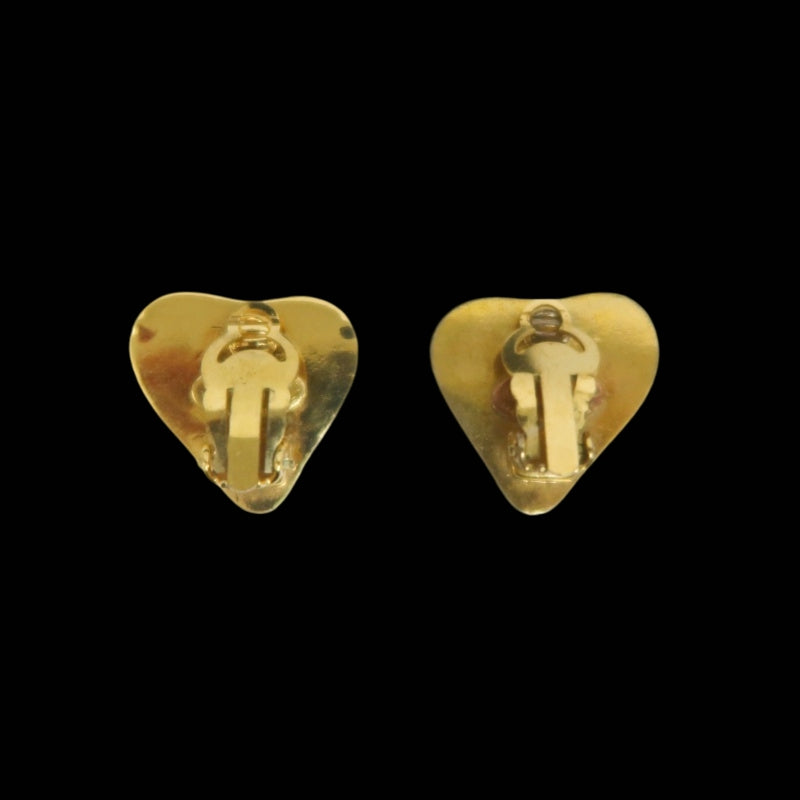 CHANEL Earrings, Coco Mark, Heart Design, Gold Hardware, Gold Tone Alloy, Clip-On