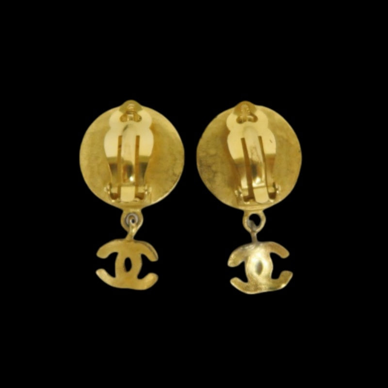 CHANEL Earrings, Gold Plated, Brown Stone, Alloy, Clip-On