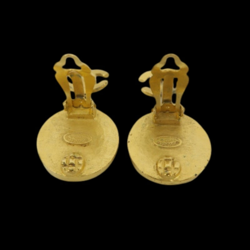 CHANEL Earrings, Gold Plated, Brown Stone, Alloy, Clip-On