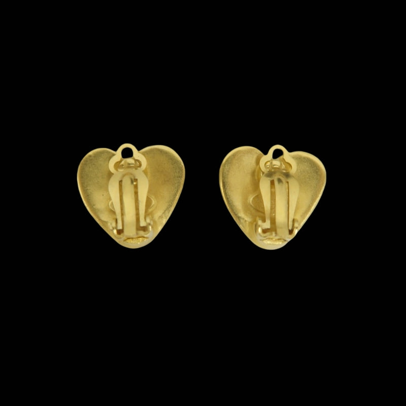 CHANEL Coco Mark Heart Earrings Gold Hardware Alloy