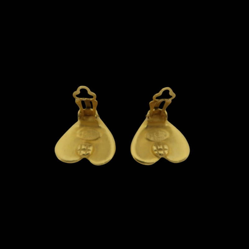 CHANEL Coco Mark Heart Earrings Gold Hardware Alloy