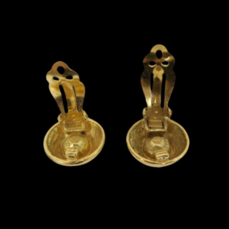 CHANEL Coco Mark Rhinestone Clip-On Earrings Gold Alloy