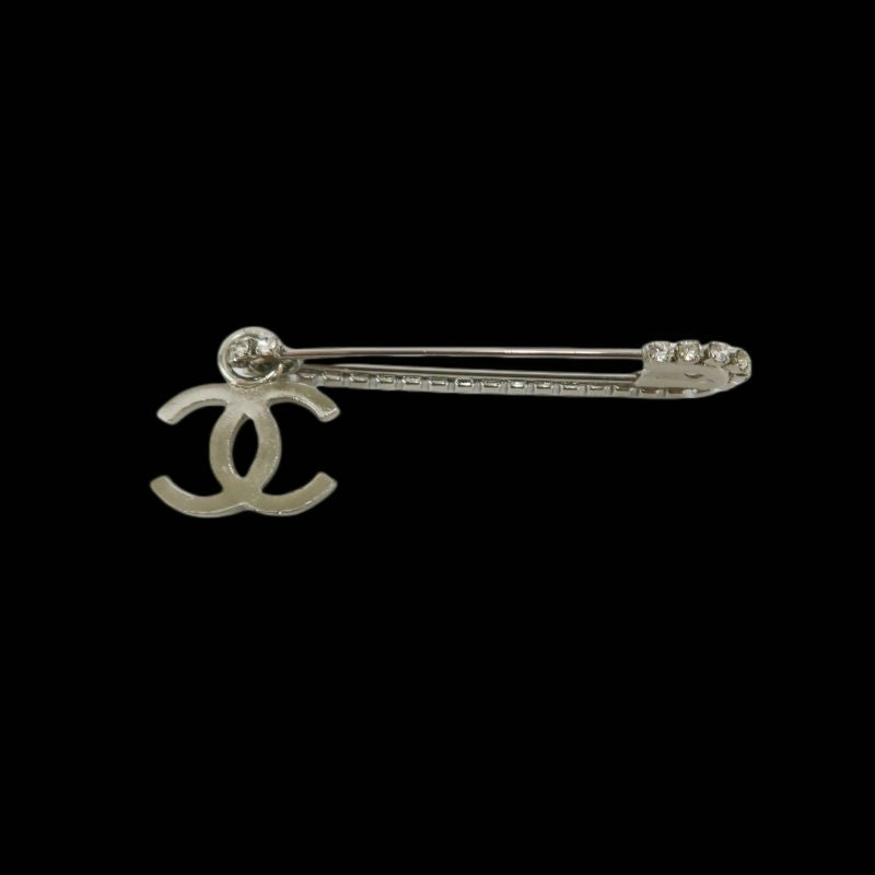 CHANEL Coco Mark Rhinestone Brooch Silver Hardware