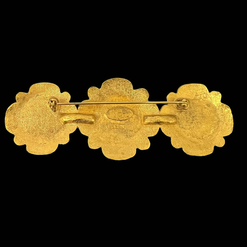 CHANEL Fake Pearl Flower Brooch Gold Tone Alloy