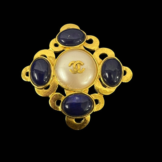 CHANEL blue stone brooch with box