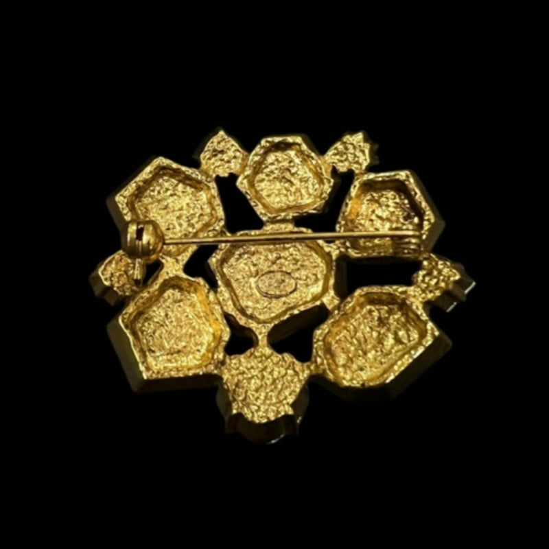 CHANEL Color Stone Coco Mark Brooch, Gold Tone, Alloy