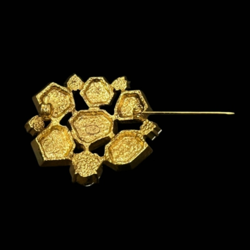 CHANEL Color Stone Coco Mark Brooch, Gold Tone, Alloy