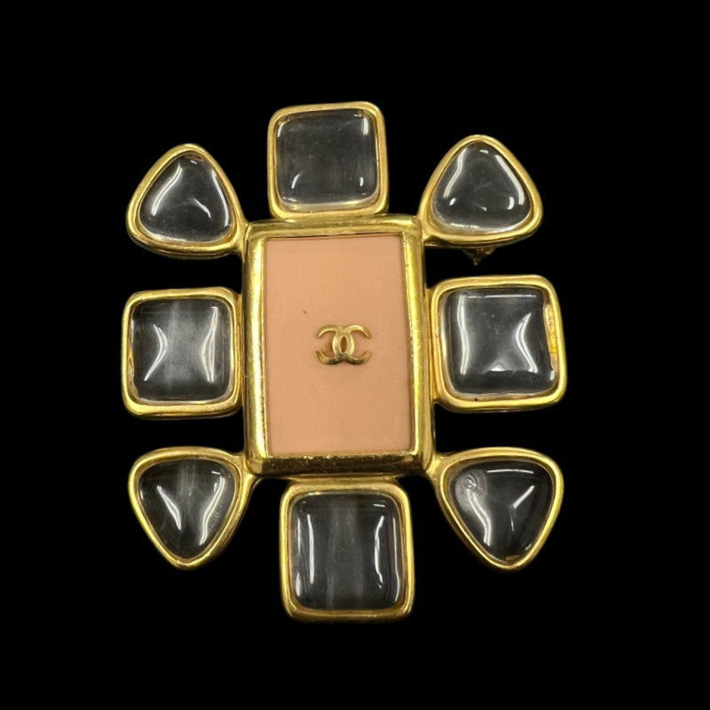 CHANEL Brooch Gold Plated Pink Stone Alloy
