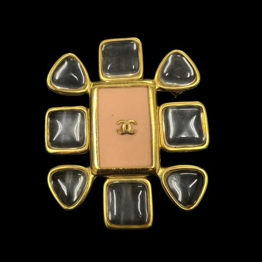 CHANEL Brooch Gold Plated Pink Stone Alloy