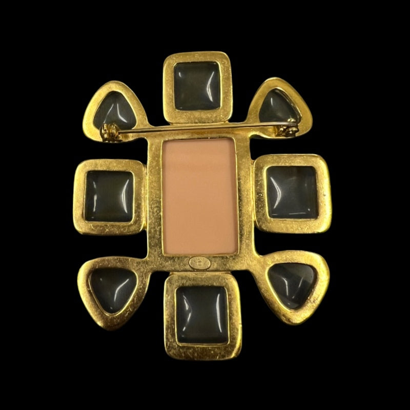 CHANEL Brooch Gold Plated Pink Stone Alloy