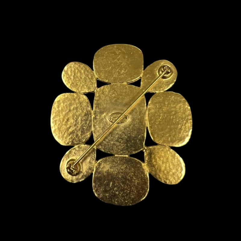 CHANEL Brooch, Gold Hardware, White Stone, With Box, Gold Tone Alloy