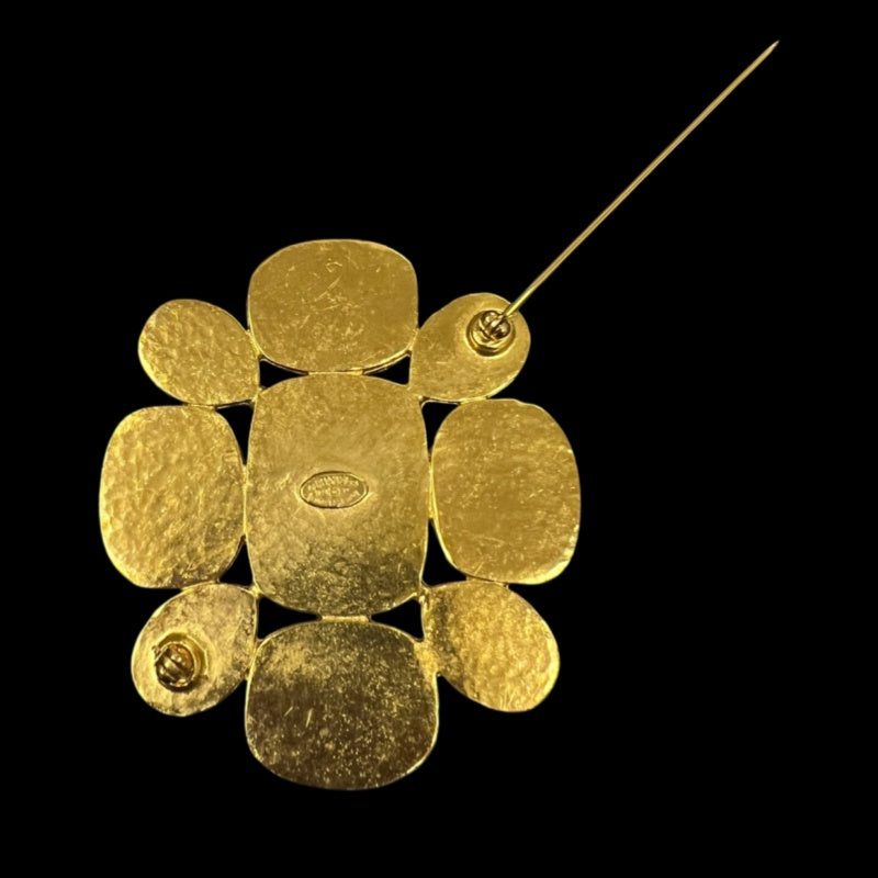 CHANEL Brooch, Gold Hardware, White Stone, With Box, Gold Tone Alloy