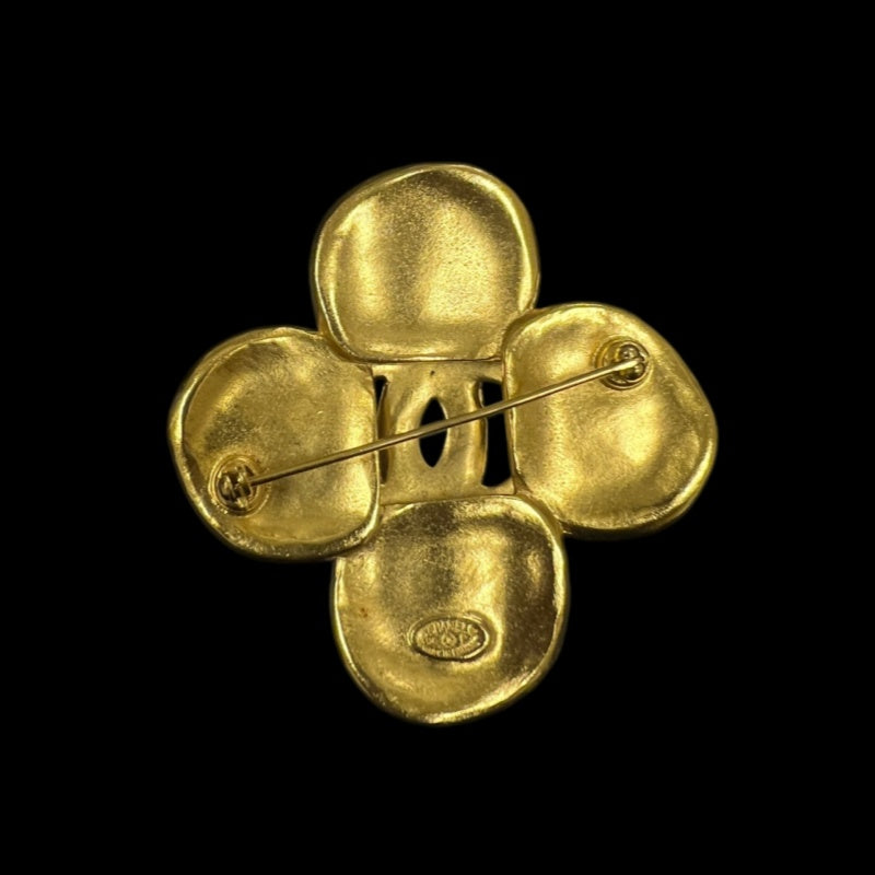 CHANEL Coco Mark Four-Leaf Clover Brooch 96P Gold Tone Hardware With Box