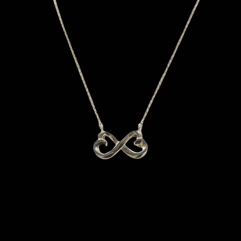 TIFFANY 925 SILVER DOUBLE HEART NECKLACE, WITH BOX AND STORAGE BAG
