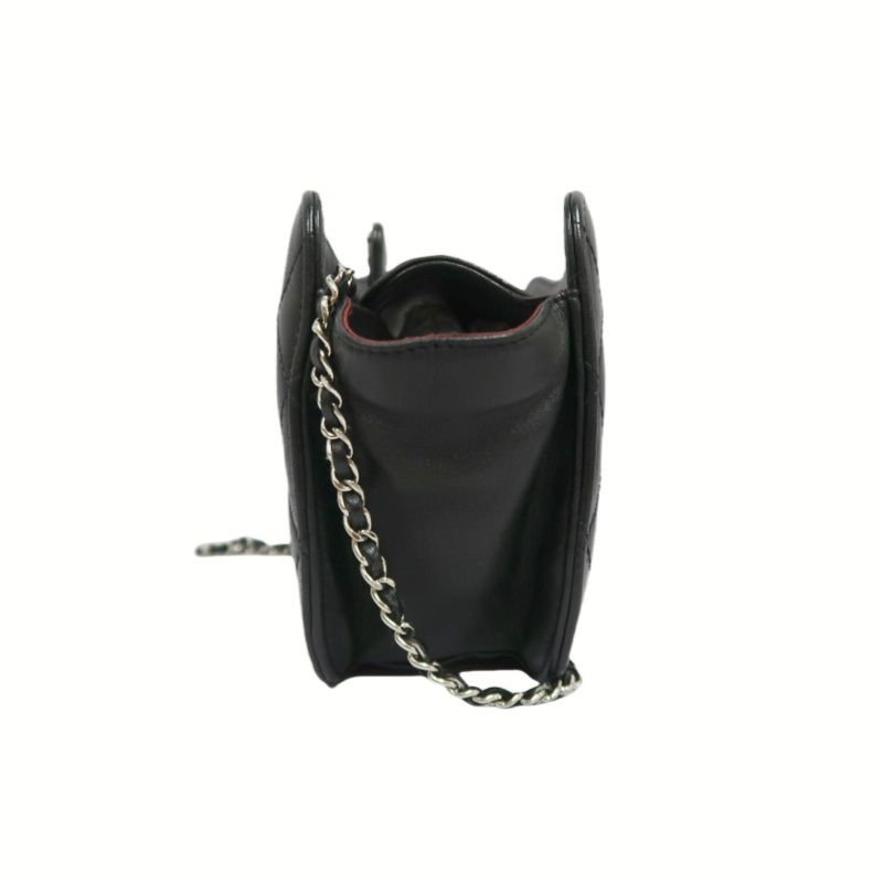 CHANEL Black Lambskin Quilted Chain Crossbody Bag with Silver Hardware
