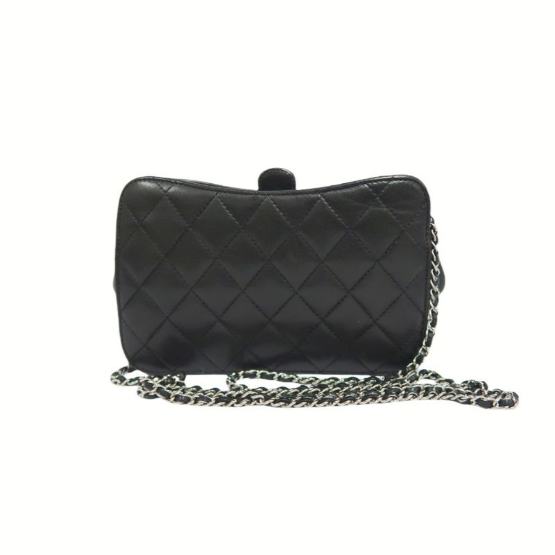 CHANEL Black Lambskin Quilted Chain Crossbody Bag with Silver Hardware