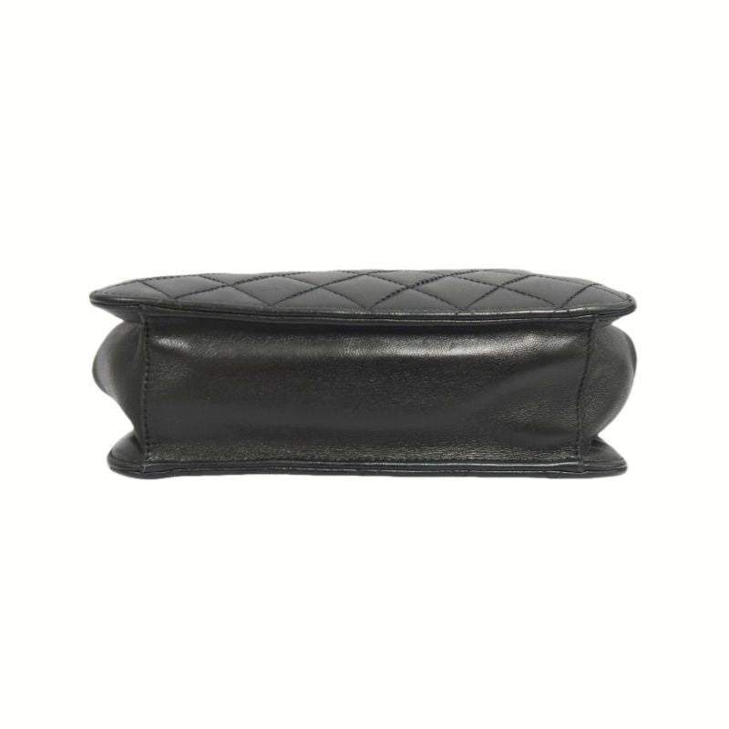 CHANEL Black Lambskin Quilted Chain Crossbody Bag with Silver Hardware