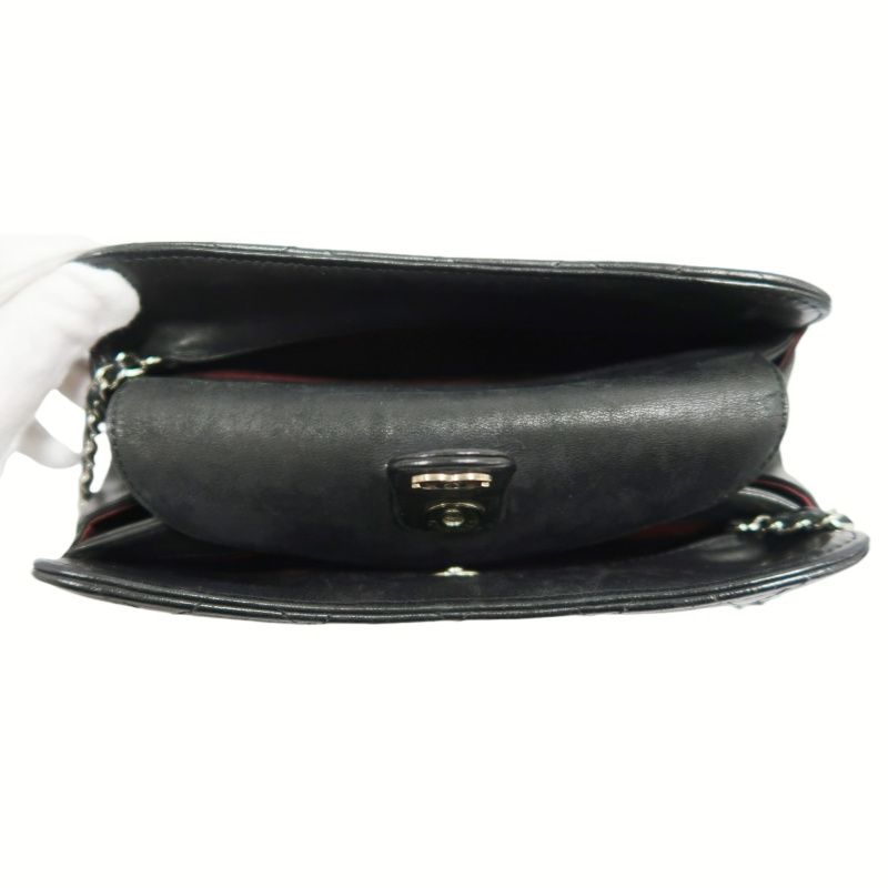 CHANEL Black Lambskin Quilted Chain Crossbody Bag with Silver Hardware