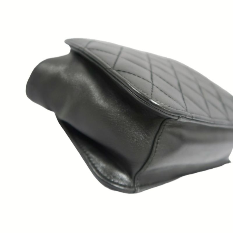 CHANEL Black Lambskin Quilted Chain Crossbody Bag with Silver Hardware