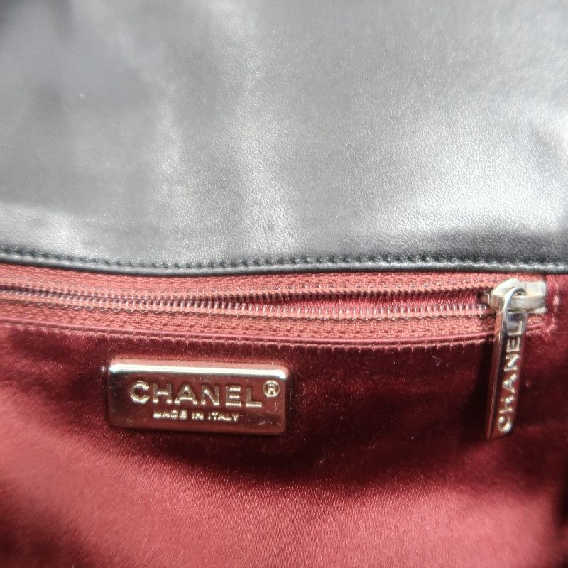 CHANEL Black Lambskin Quilted Chain Crossbody Bag with Silver Hardware