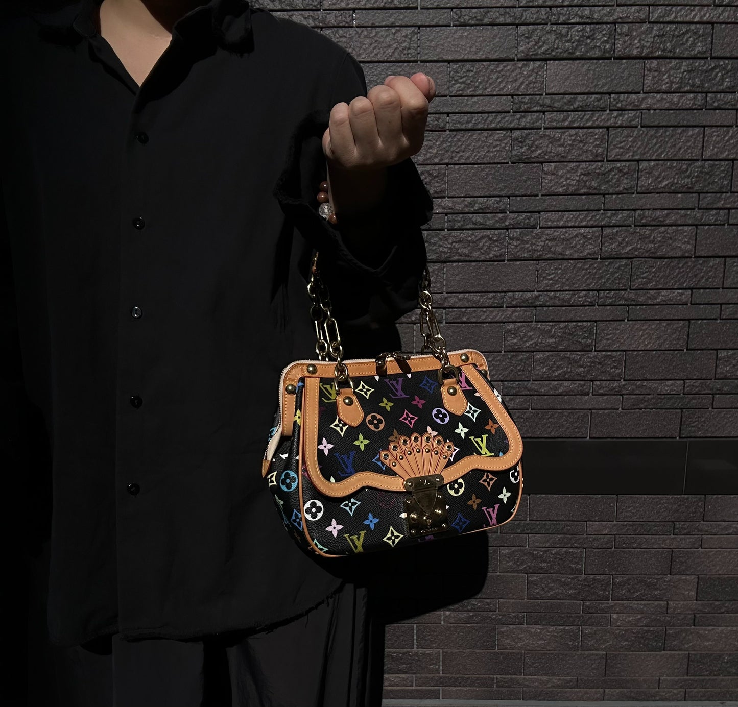 LOUIS VUITTON (LV) Multicolor Graceful Handbag, Black Tri-Color PVC, Peacock Limited Edition
