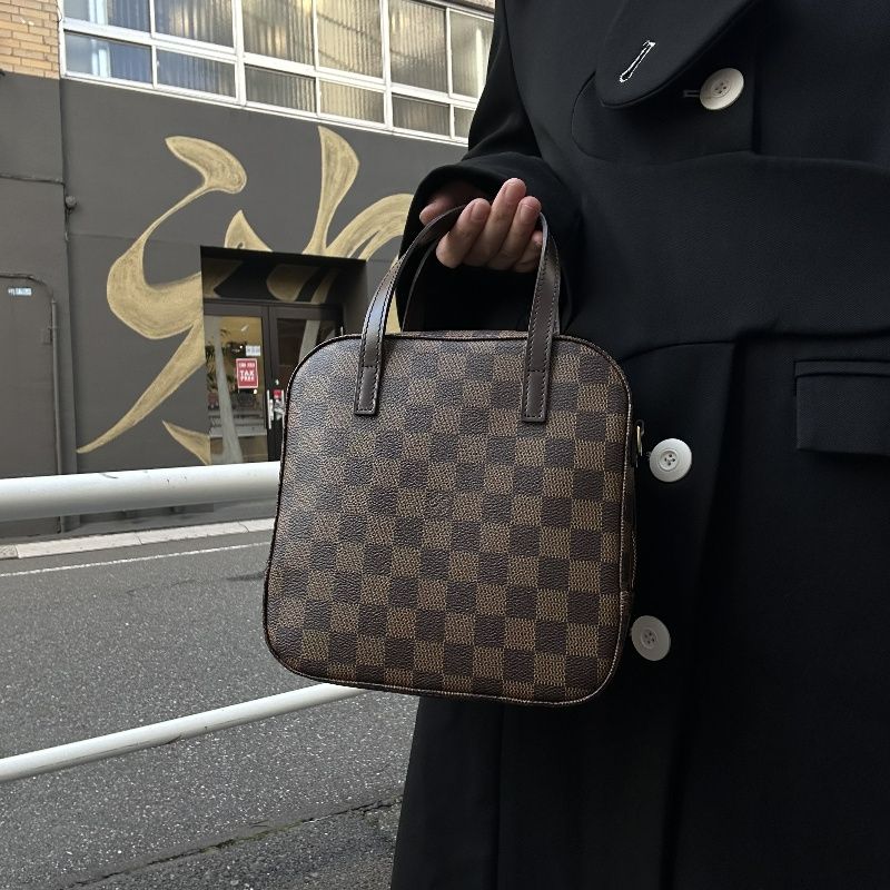 LOUIS VUITTON N48021 Damier Ebene Brown Spontini Handbag with Shoulder Strap