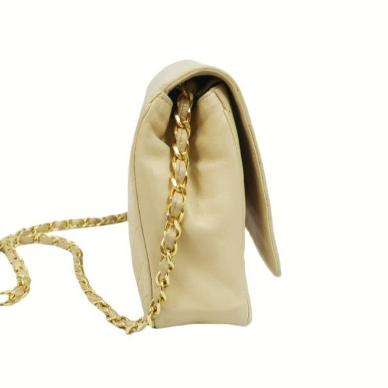 CHANEL Beige Lambskin Striped Flap Chain Crossbody Bag with Gold Hardware