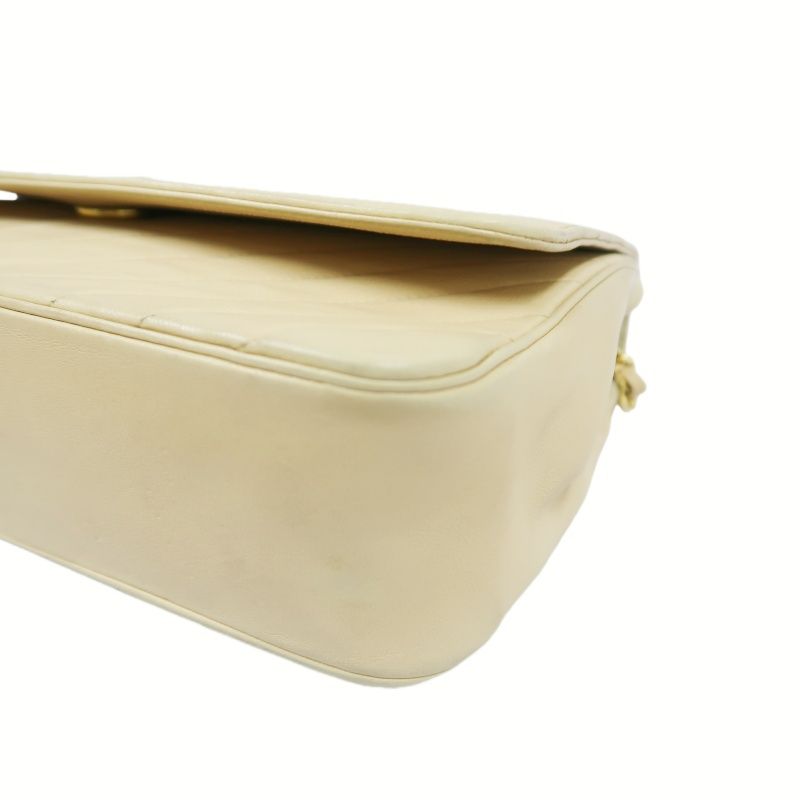CHANEL Beige Lambskin Striped Flap Chain Crossbody Bag with Gold Hardware