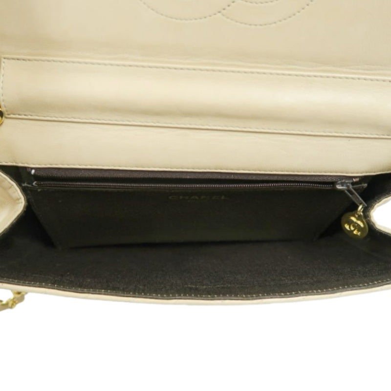 CHANEL Beige Lambskin Striped Flap Chain Crossbody Bag with Gold Hardware