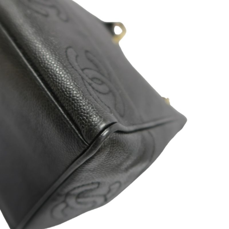 CHANEL Black Caviar Leather Quilted Chain Shoulder Tote Bag with Gold Hardware